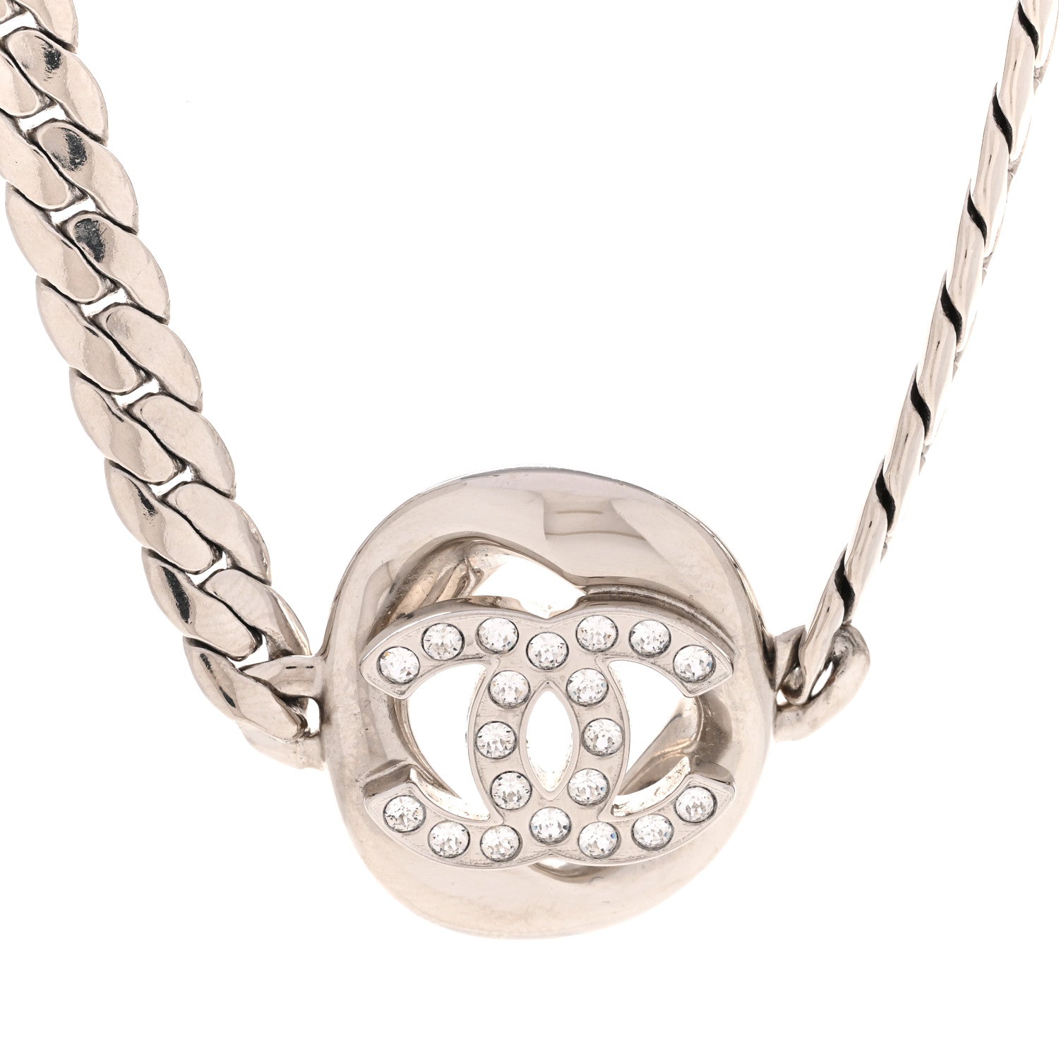 Chanel Metal Crystal CC Choker Necklace Silver 4 of 6