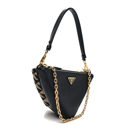 Prada Jacquard Calfskin Triangolo Symbole Embroidered Mini Triangle Double Bag Black Corda 3 of 10
