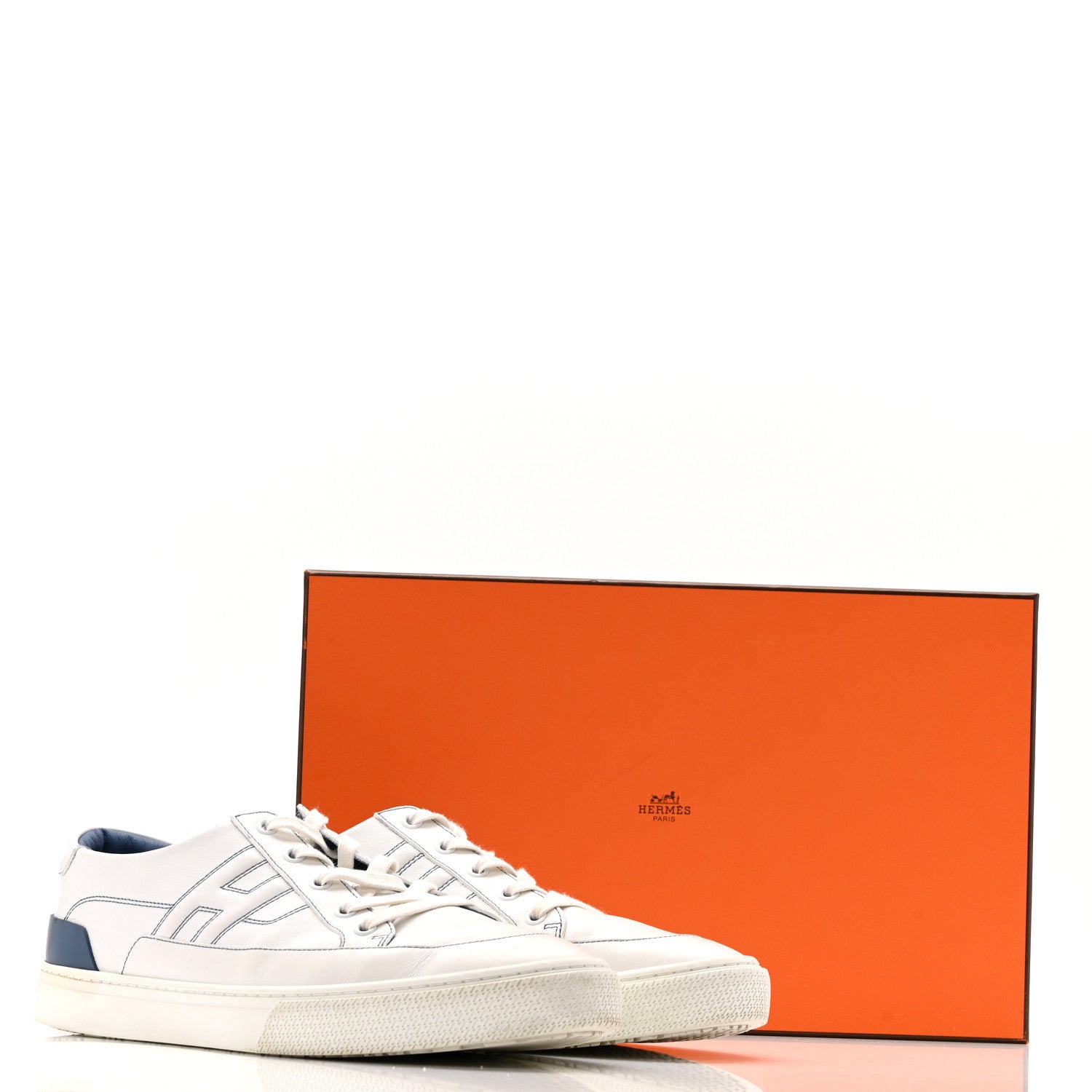 Hermes Calfskin Mens Deep Sneakers 44 White Bleu 14 of 14