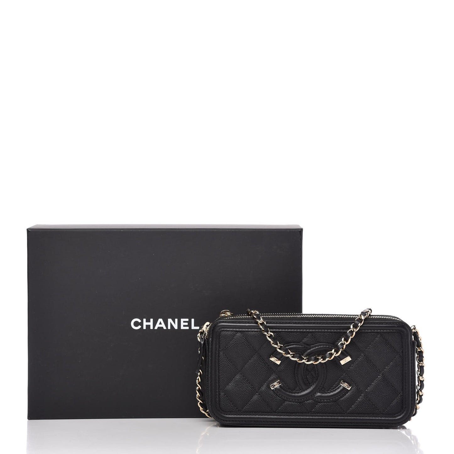Caviar Quilted CC Filigree Clutch With Chain Black