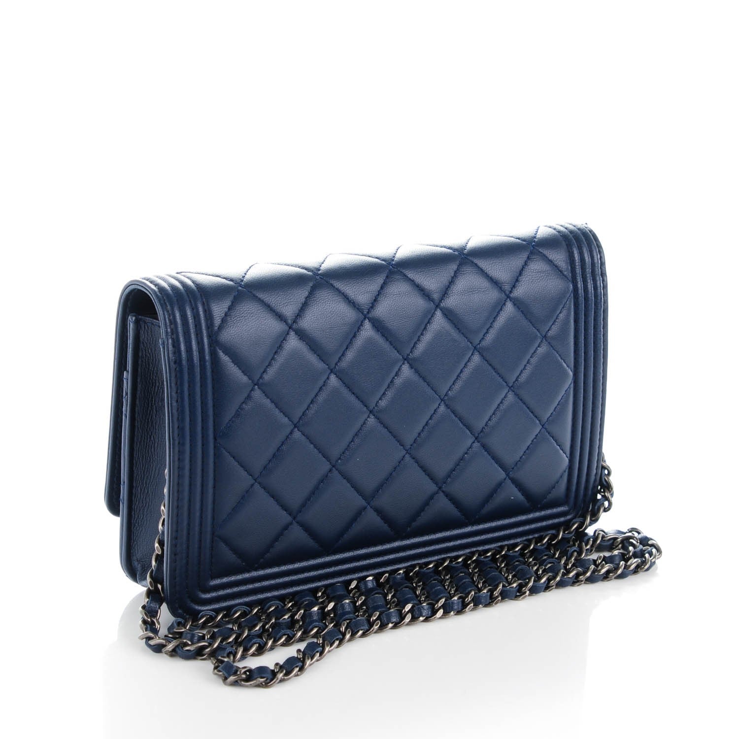 Chanel Lambskin Quilted Boy Wallet On Chain WOC Navy Blue 3 of 8