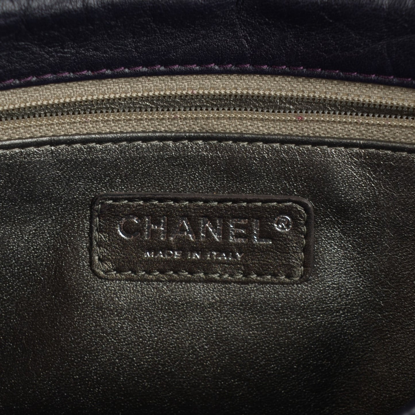 Distressed Lambskin Lady Braid Flap Dark Purple
