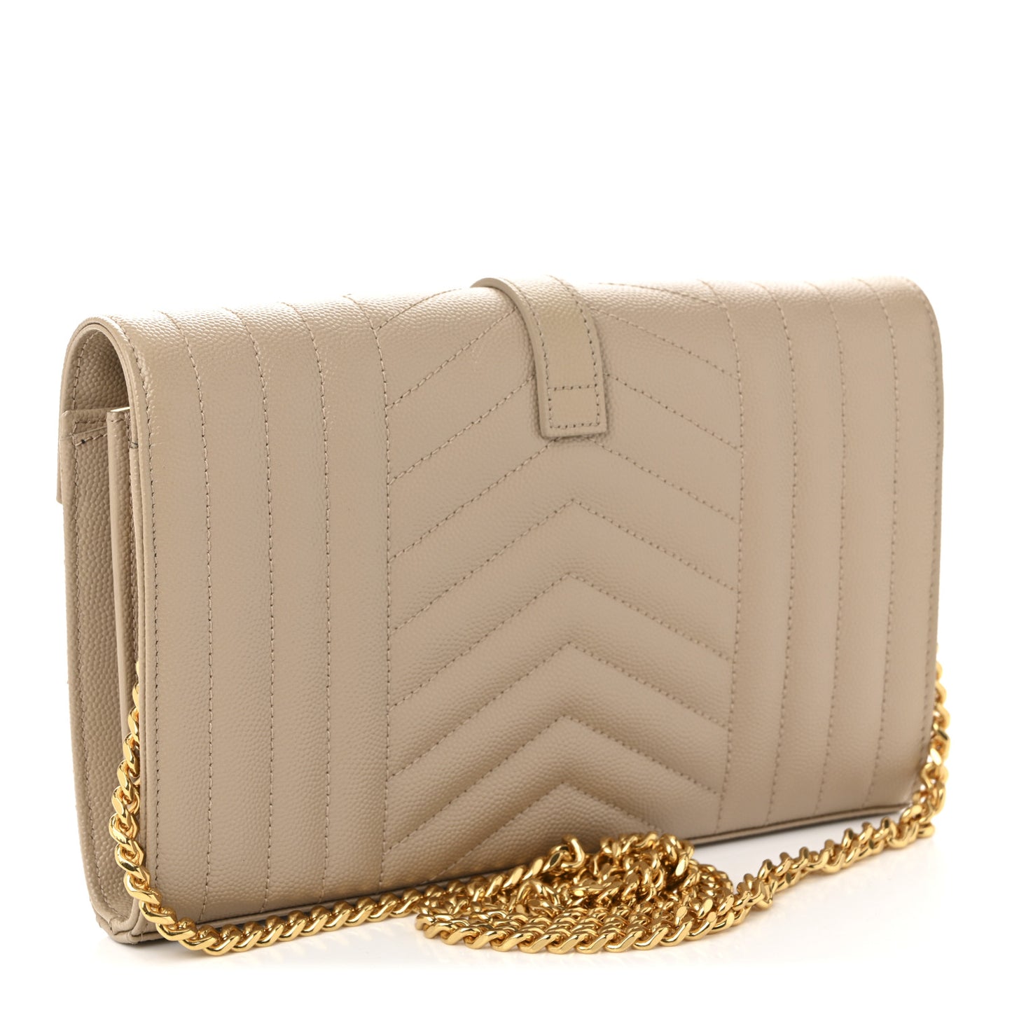 Grain De Poudre Mixed Matelasse Triquilt Monogram Chain Wallet Dark Beige