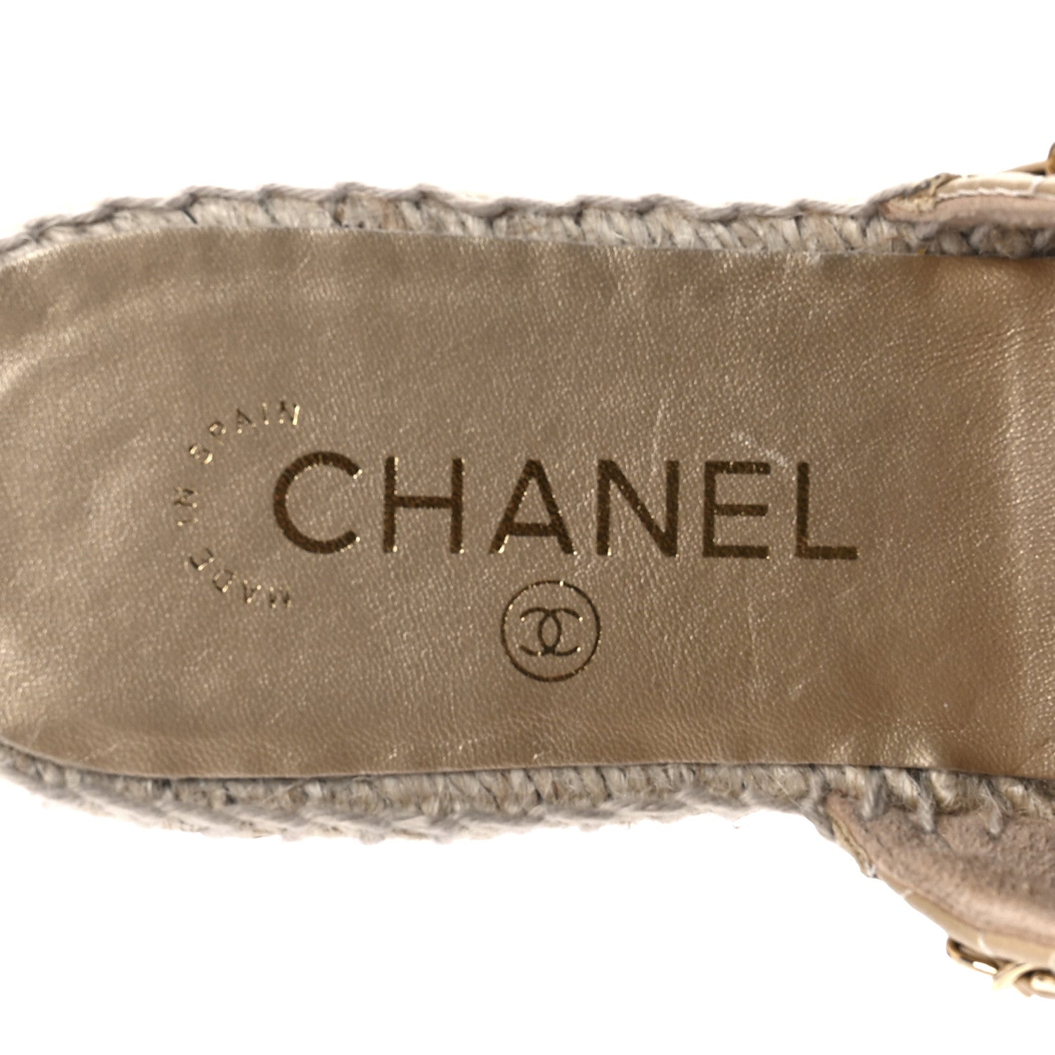 Chanel Metallic Calfskin Lambskin Grosgrain Quilted CC Chain Espadrille Mules 37 Gold Black 11 of 13