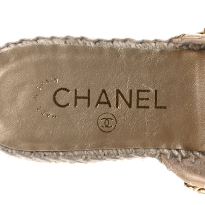 Chanel Metallic Calfskin Lambskin Grosgrain Quilted CC Chain Espadrille Mules 37 Gold Black 11 of 13