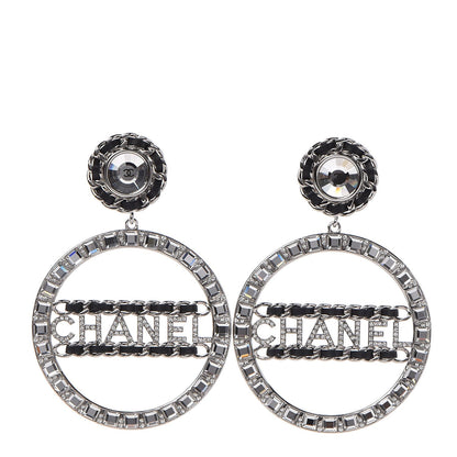 Chanel Baguette Crystal CC Hoop Earrings Silver 1 of 4