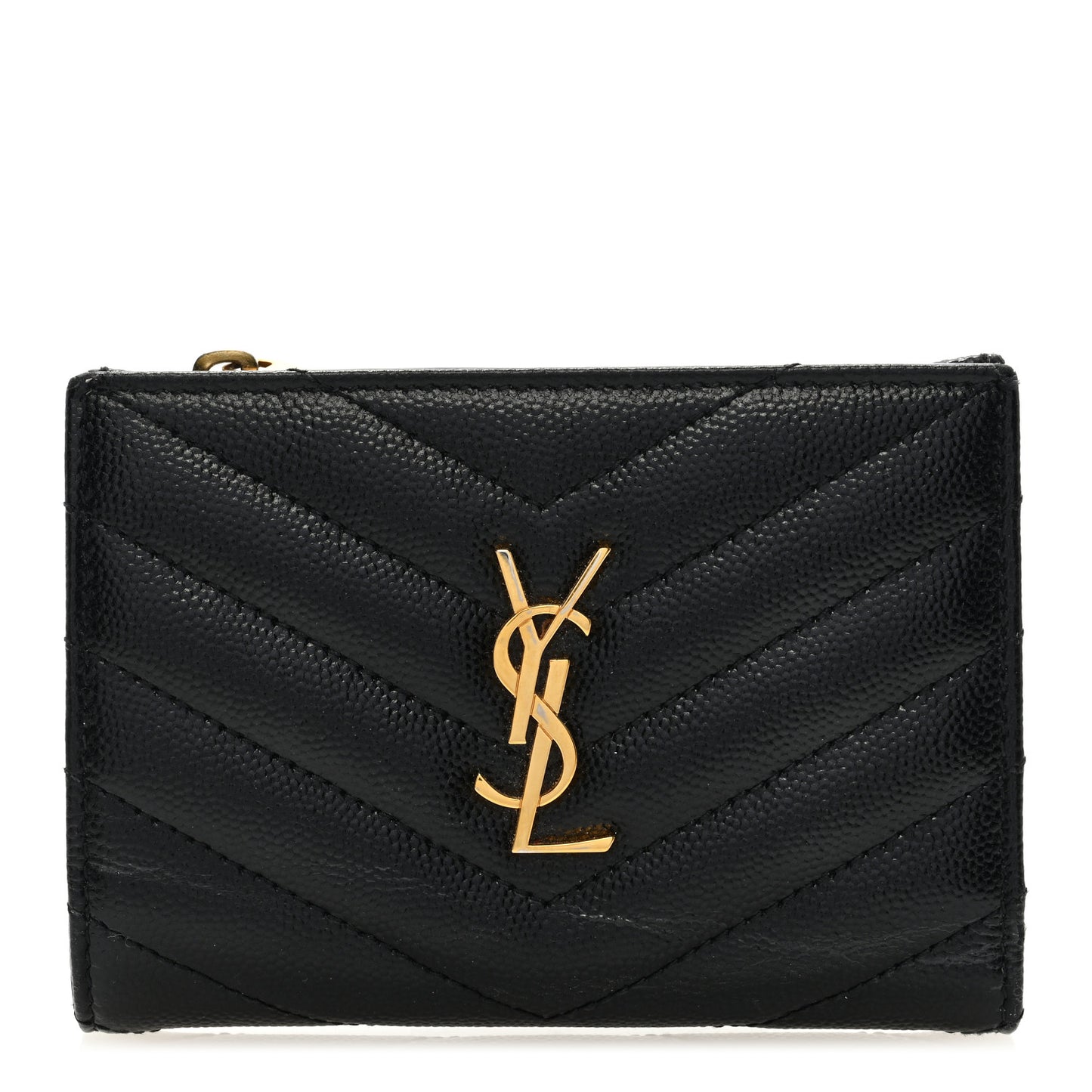Grain De Poudre Matelasse Chevron Monogram Zipped Two-Part Wallet Black