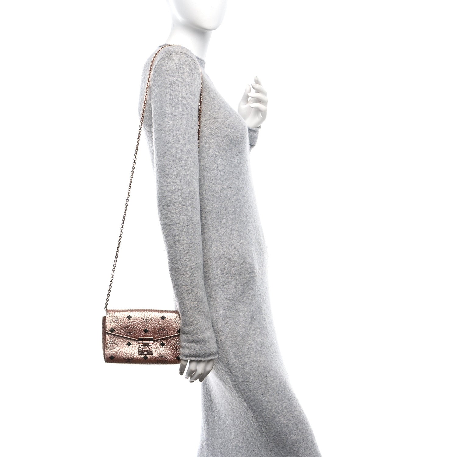 MCM Metallic Visetos Small Millie Crossbody Bag Champagne Gold 2 of 9