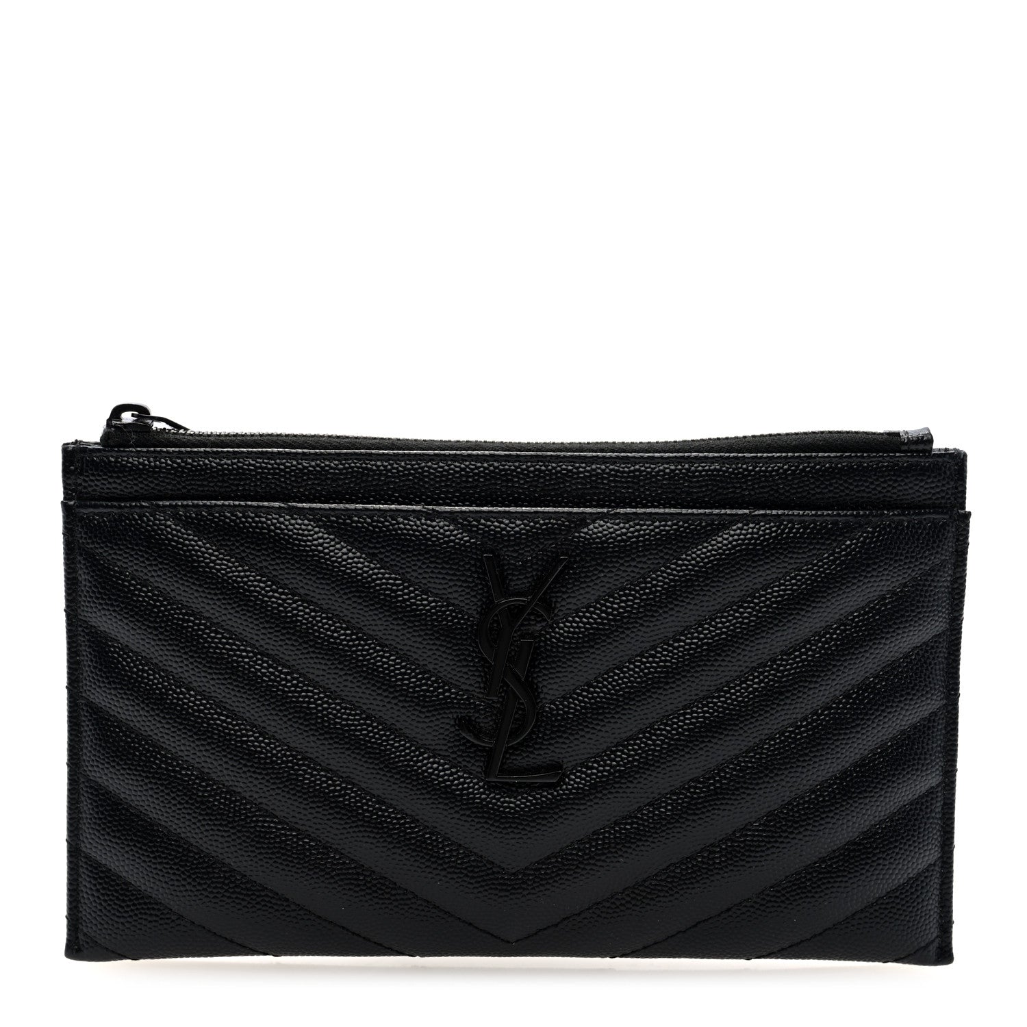 Saint Laurent Grain De Poudre Chevron Monogram Monochrome Bill Pouch Black 1 of 6