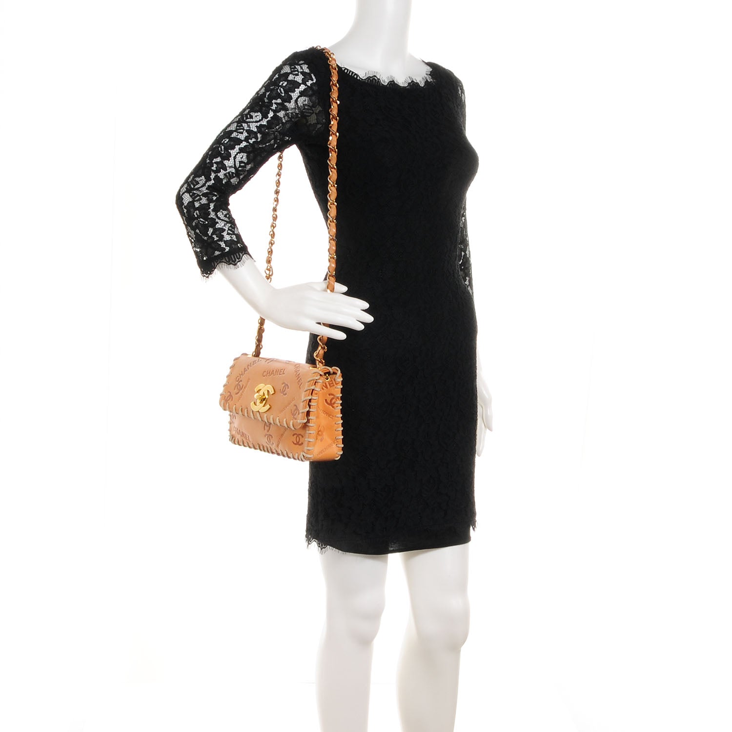 Chanel Embossed Leather Medium Flap Natural 2 of 8