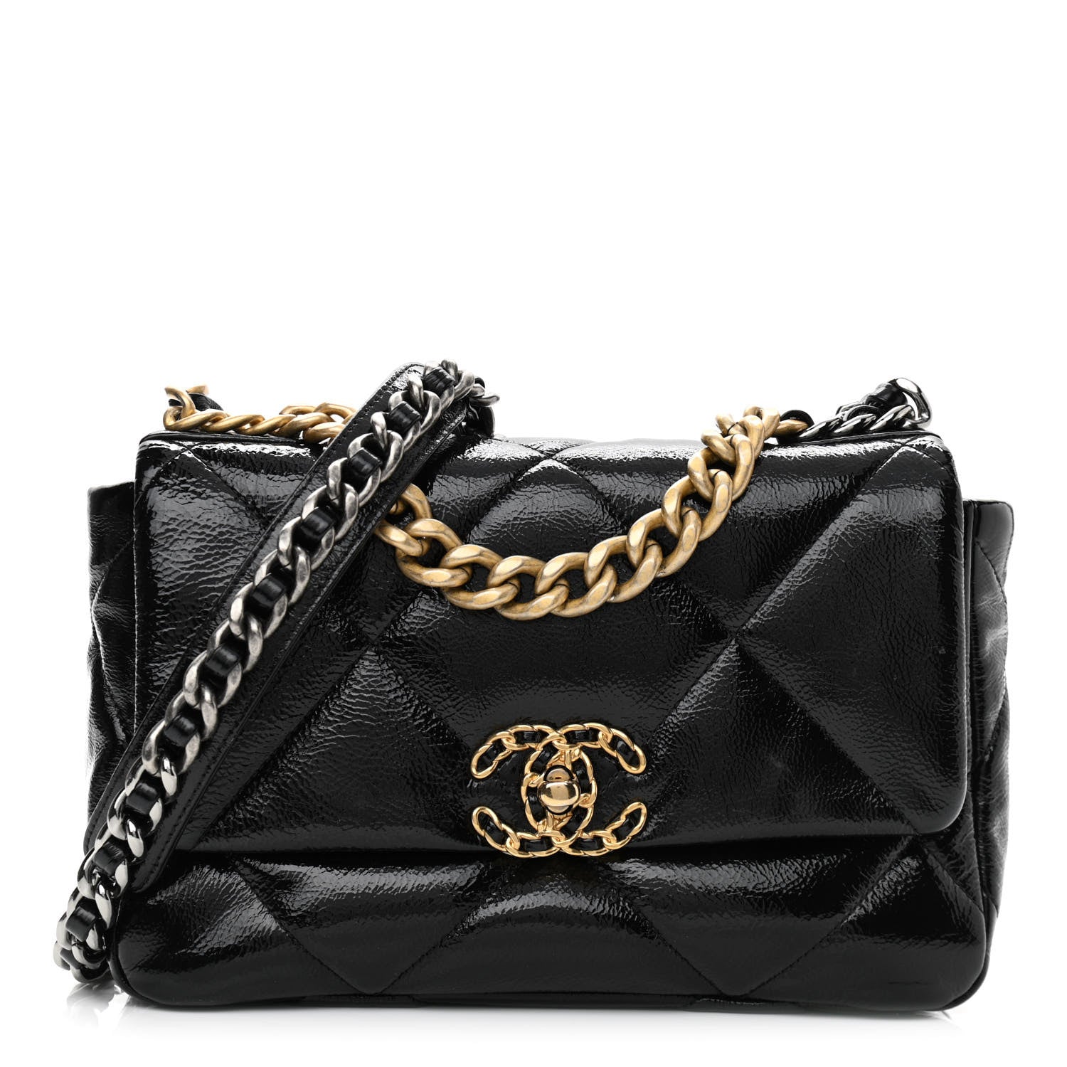 Chanel Shiny Crumpled Calfskin Quilted Medium Chanel 19 Flap Black 1 of 10