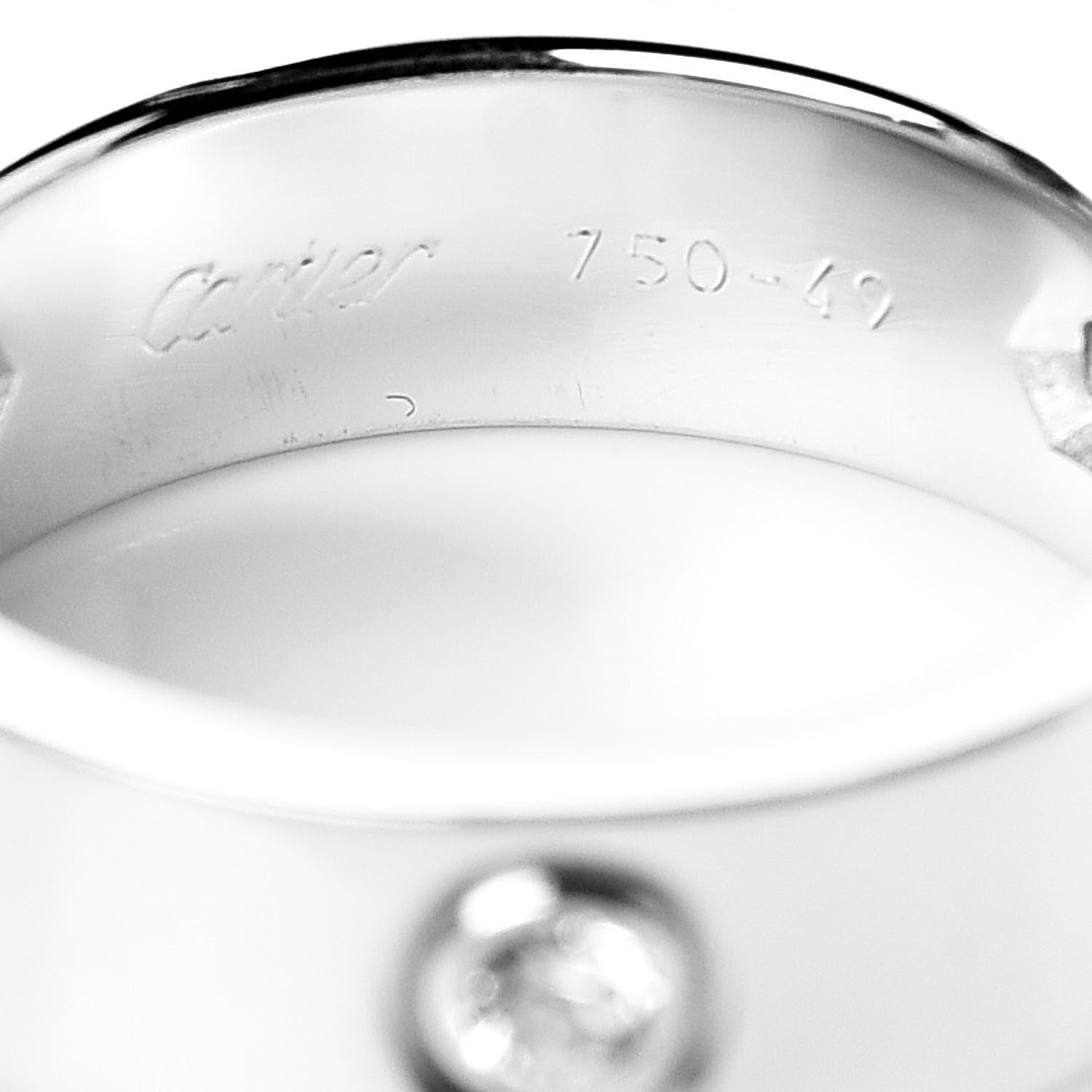 Cartier 18K White Gold 3 Diamond 5.5mm LOVE Ring 49 4.75 4 of 5