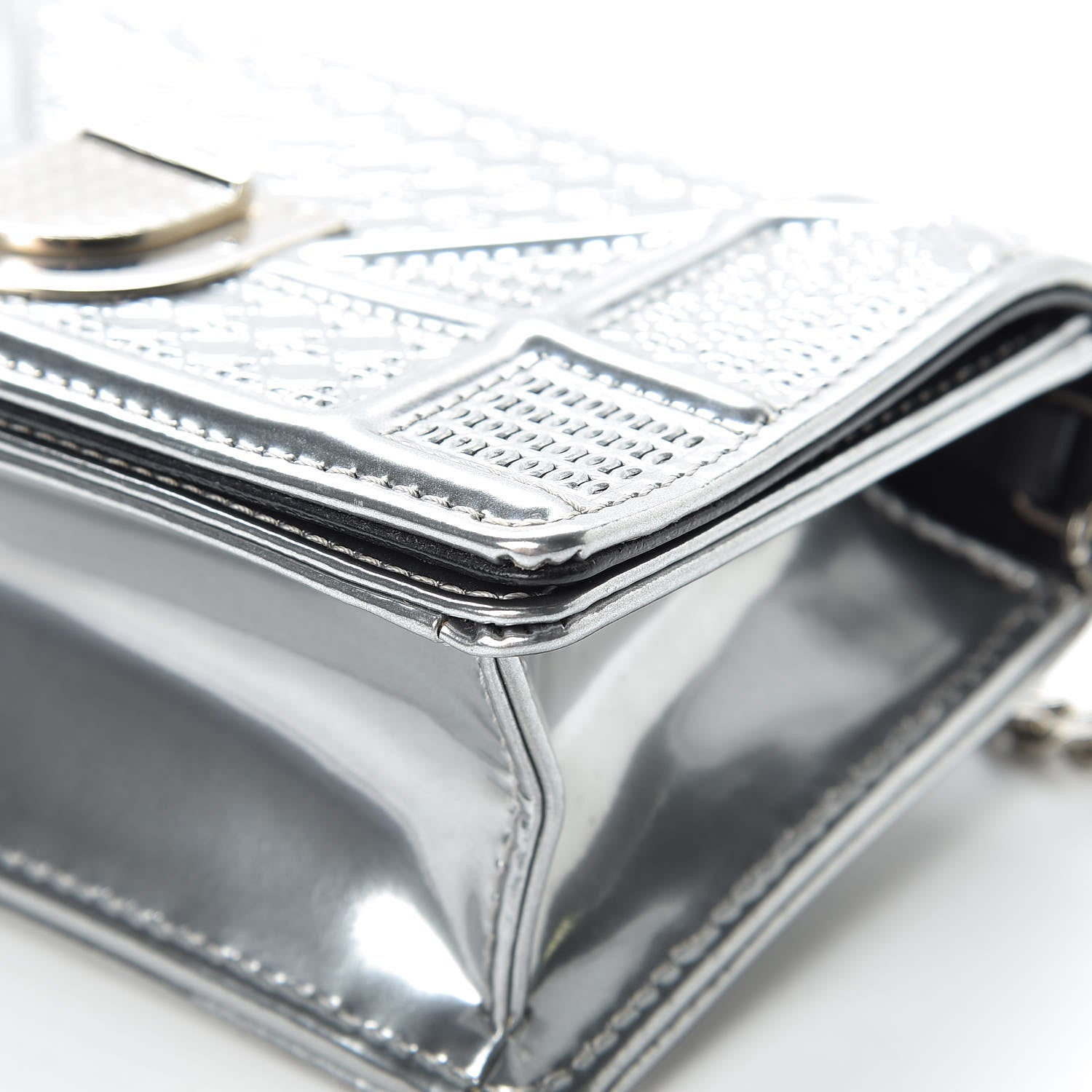Christian Dior Metallic Patent Micro-Cannage Baby Diorama Flap Bag Silver 10 of 12