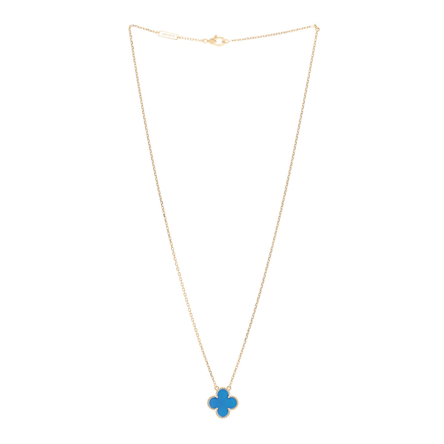 18K Yellow Gold Blue Agate Vintage Alhambra Pendant Necklace