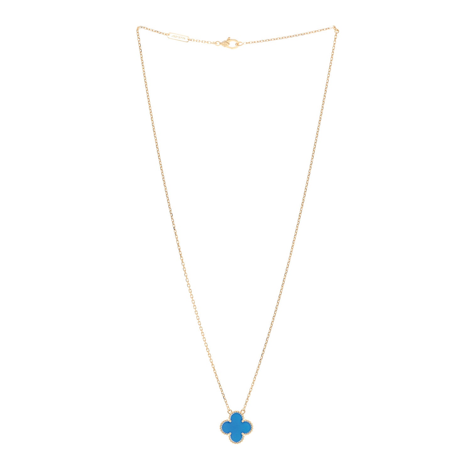 Van Cleef & Arpels 18K Yellow Gold Blue Agate Vintage Alhambra Pendant Necklace 3 of 4