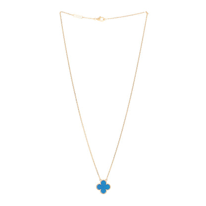 Van Cleef & Arpels 18K Yellow Gold Blue Agate Vintage Alhambra Pendant Necklace 3 of 4