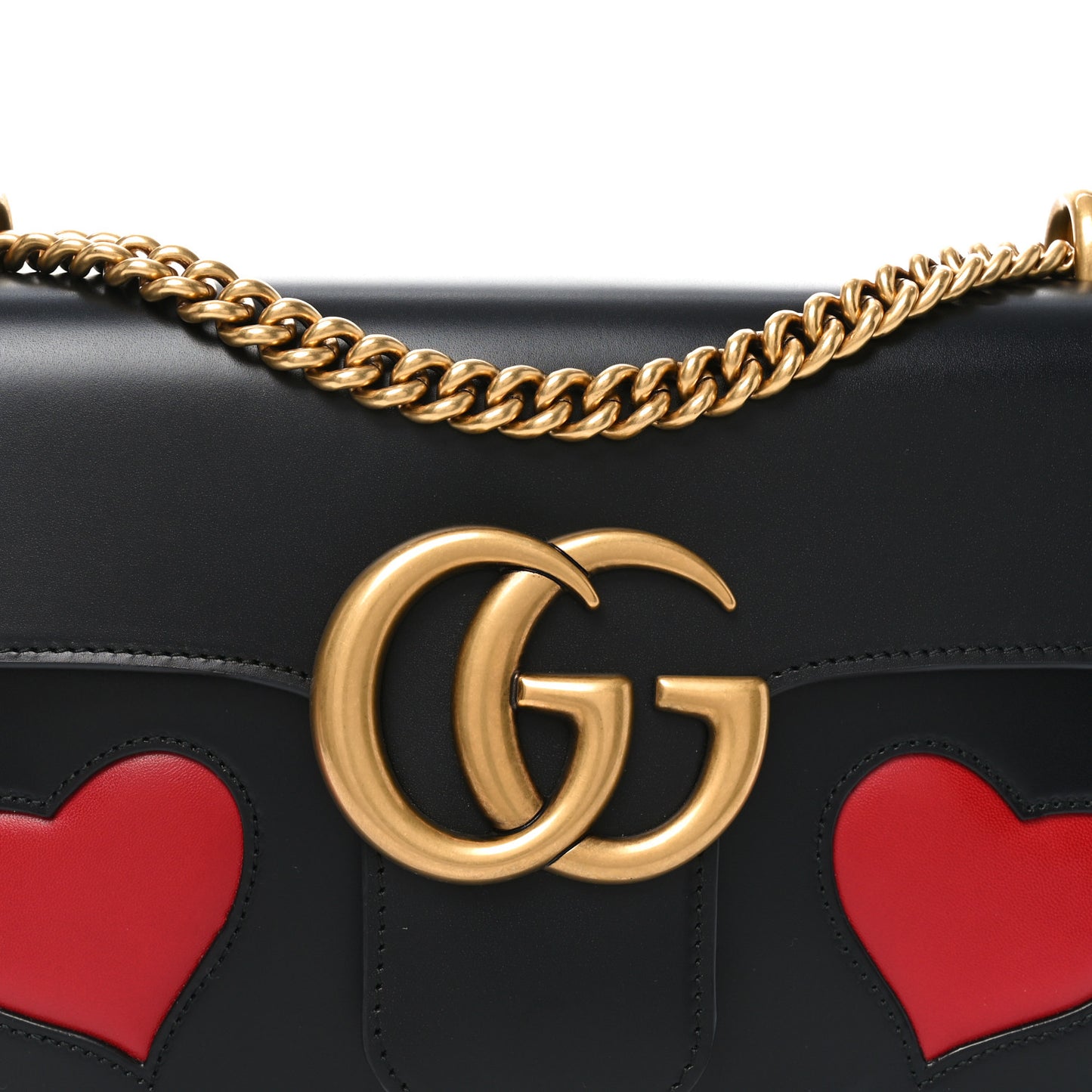 Knight Calfskin Malaga Kid Heart Medium GG Marmont Chain Handle Bag Black Hibiscus Red Multicolor