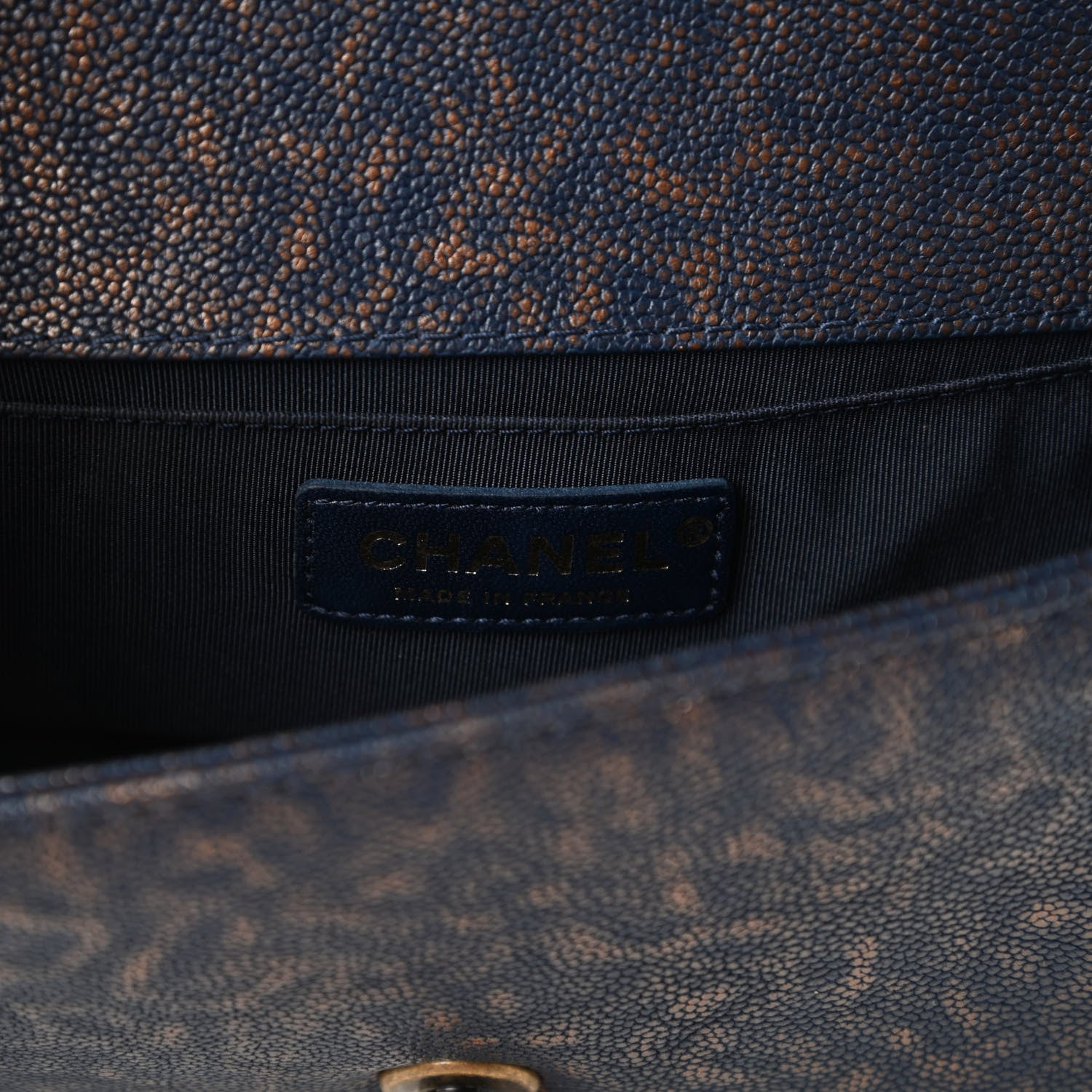 Chanel Patinated Caviar Chevron Braided Small Boy Flap Navy Blue 8 of 10
