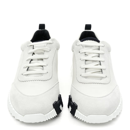 Hermes Goatskin Suede Goatskin Bouncing Sneakers 46 White Navy 2 of 9