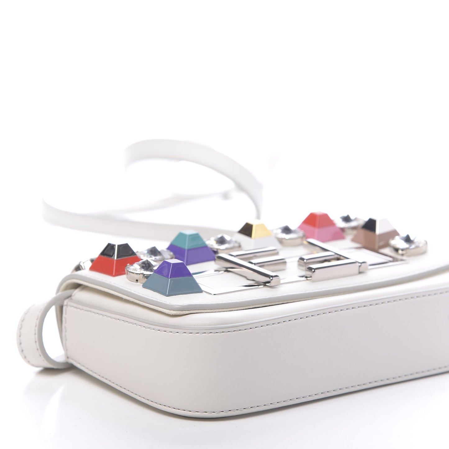 Vitello Dolce Calf Hair Studded Mini 3Baguette Shoulder Bag White