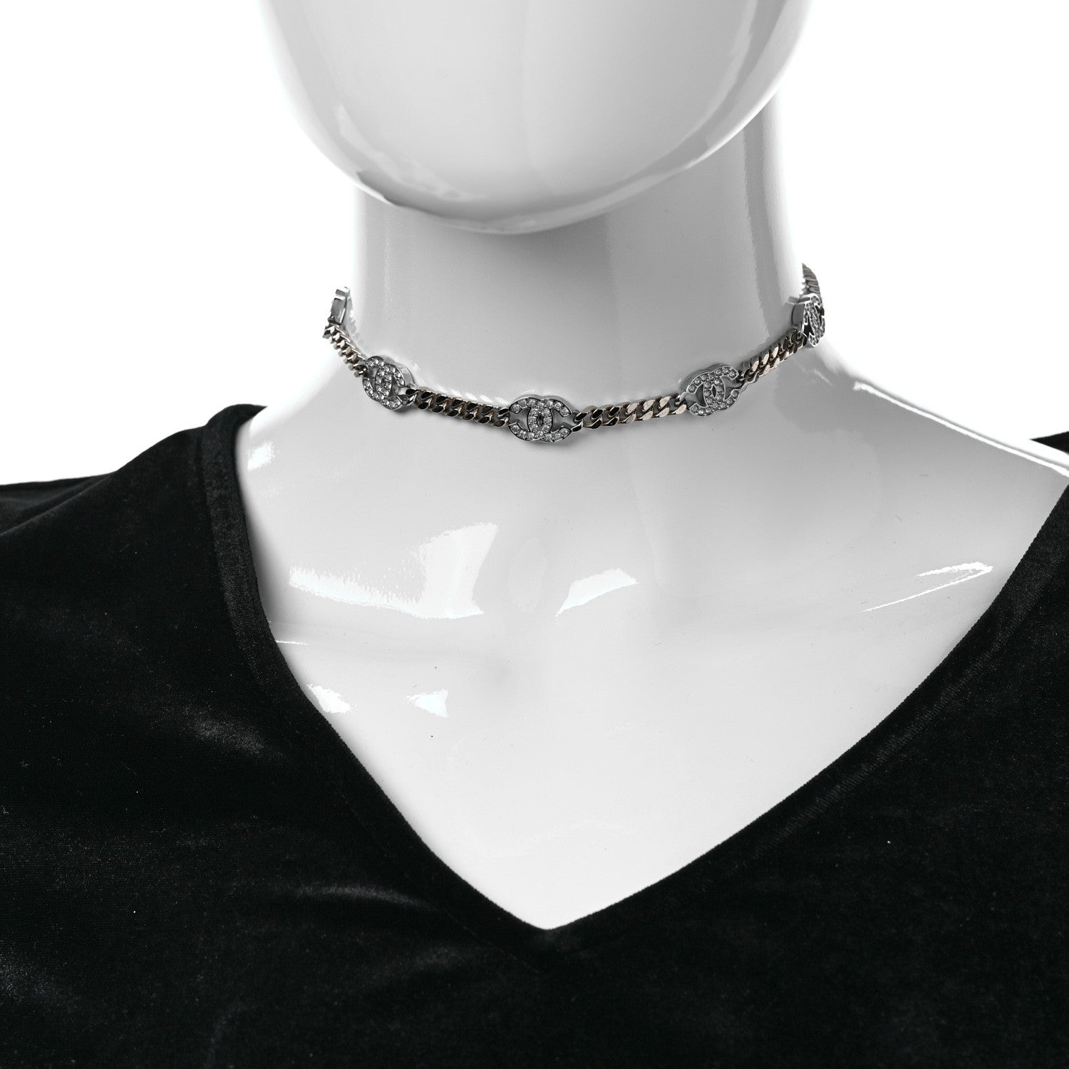 Chanel Crystal Chain CC Link Choker Gold Silver 2 of 5