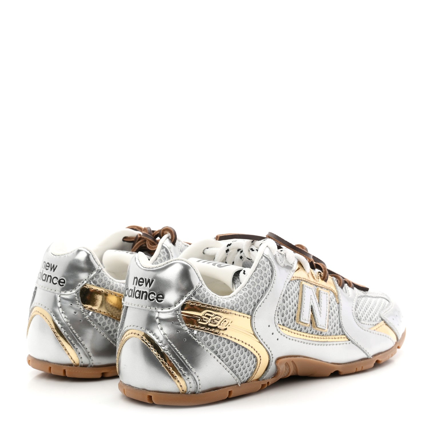 Miu Miu X NEW BALANCE Metallic Calfskin Mesh 530 SL Sneakers 36 Argento Platino 5 of 10