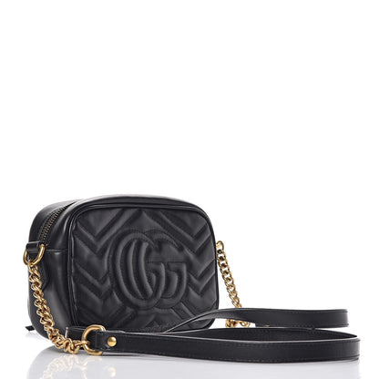Gucci Calfskin Matelasse Mini GG Marmont Chain Shoulder Bag Black 3 of 10
