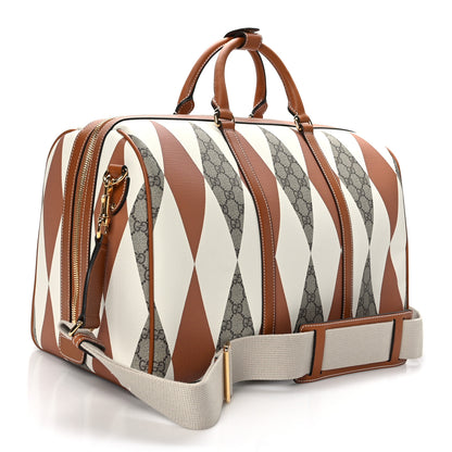Gucci GG Supreme Monogram Calfskin Rhombus Print Duffle Bag Beige Ebony Mystic White Hazel Brown 2 of 10