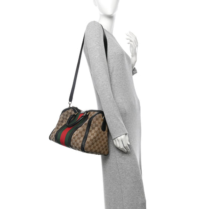 Gucci Monogram Selleria Calfskin Vintage Web Medium Boston Beige Ebony Cocoa 2 of 13