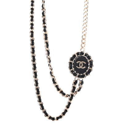 Chanel Lambskin CC Long Chain Necklace Black Gold 1 of 6