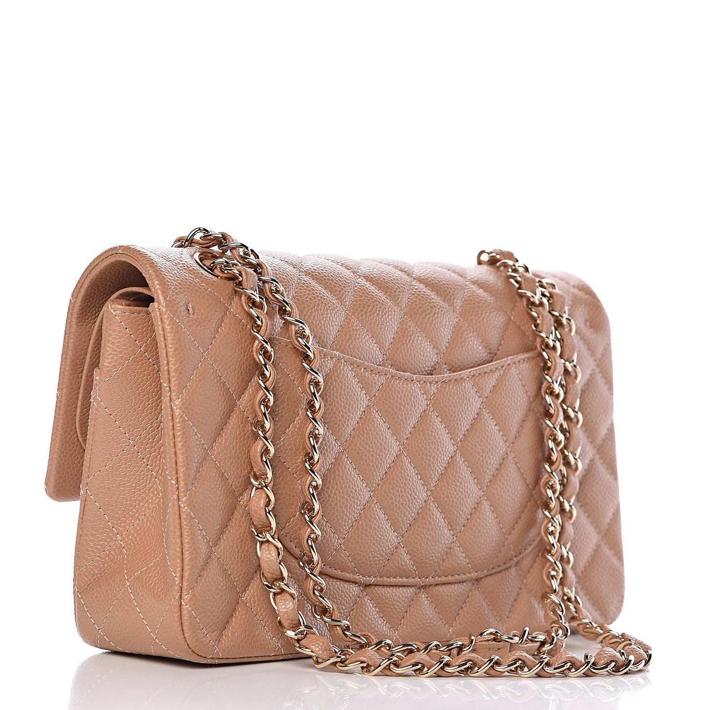 Caviar Quilted Medium Double Flap Beige