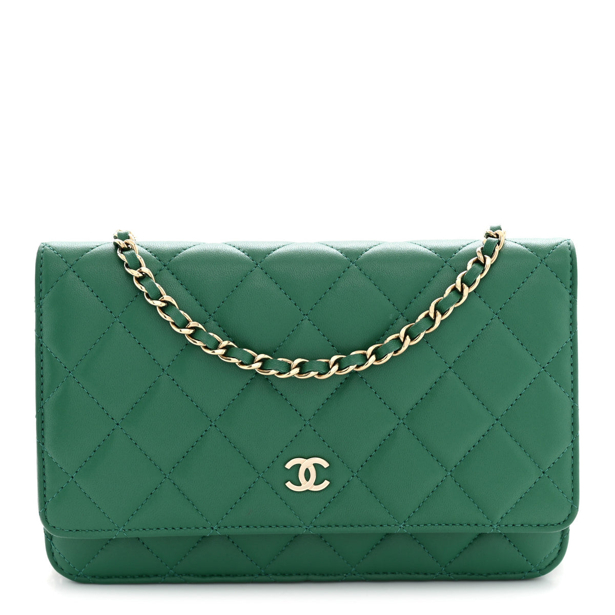 Lambskin Quilted Wallet On Chain WOC Green