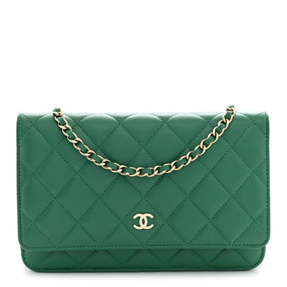 Chanel Lambskin Quilted Wallet On Chain WOC Green 1 of 11
