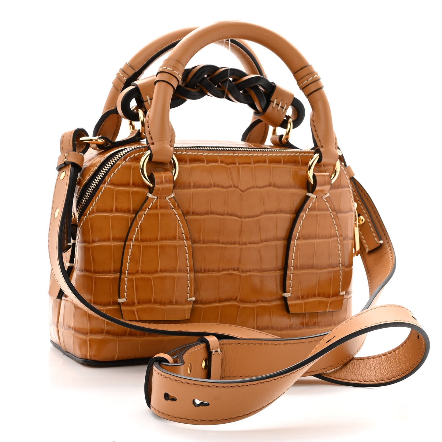 Calfskin Crocodile Embossed Small Daria Autumnal Brown