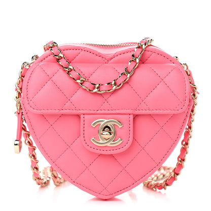Chanel Lambskin Quilted CC In Love Heart Clutch With Chain Pink 1 of 10