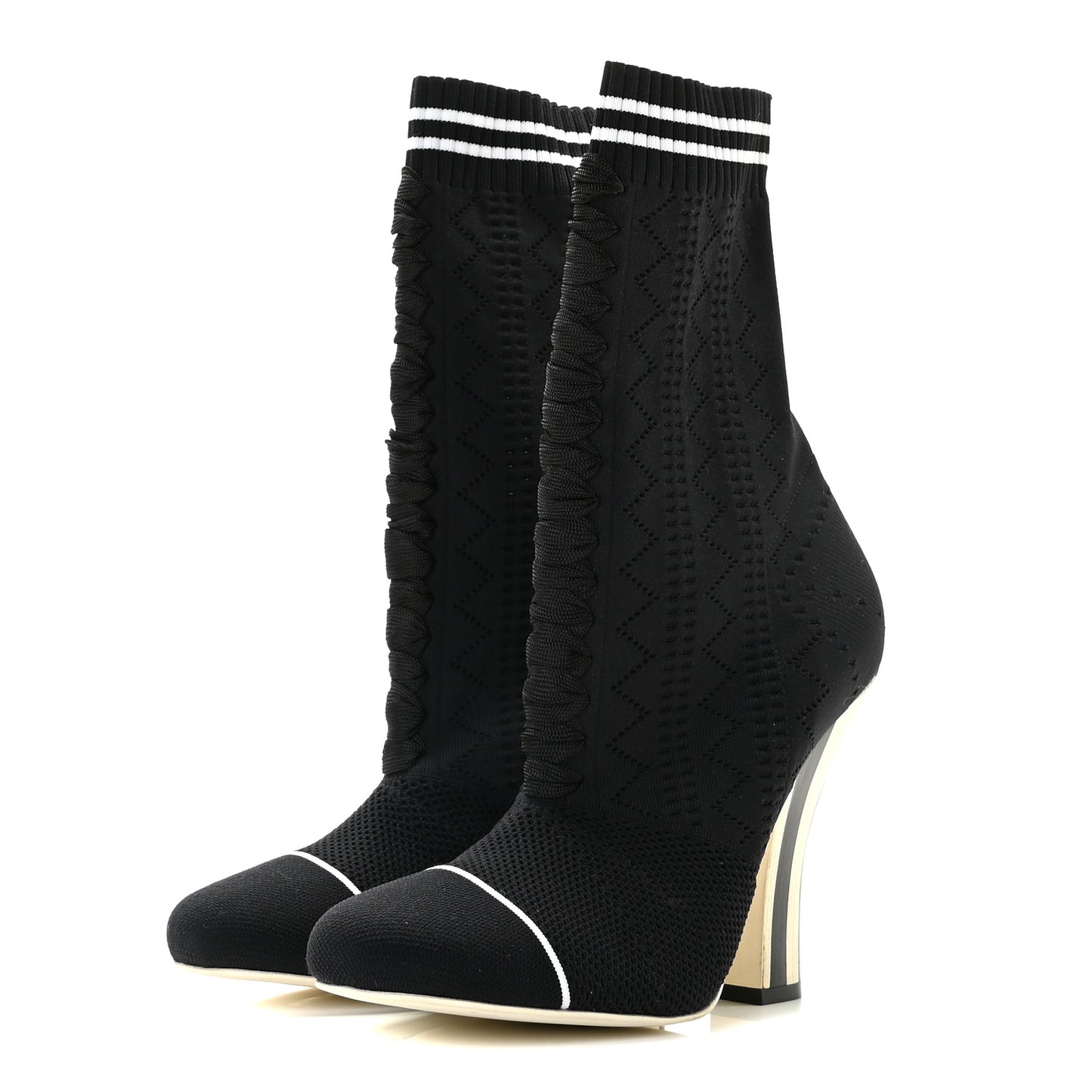 Stretch Fabric Openwork Rockoko 105mm Sock Boots 39 Black White