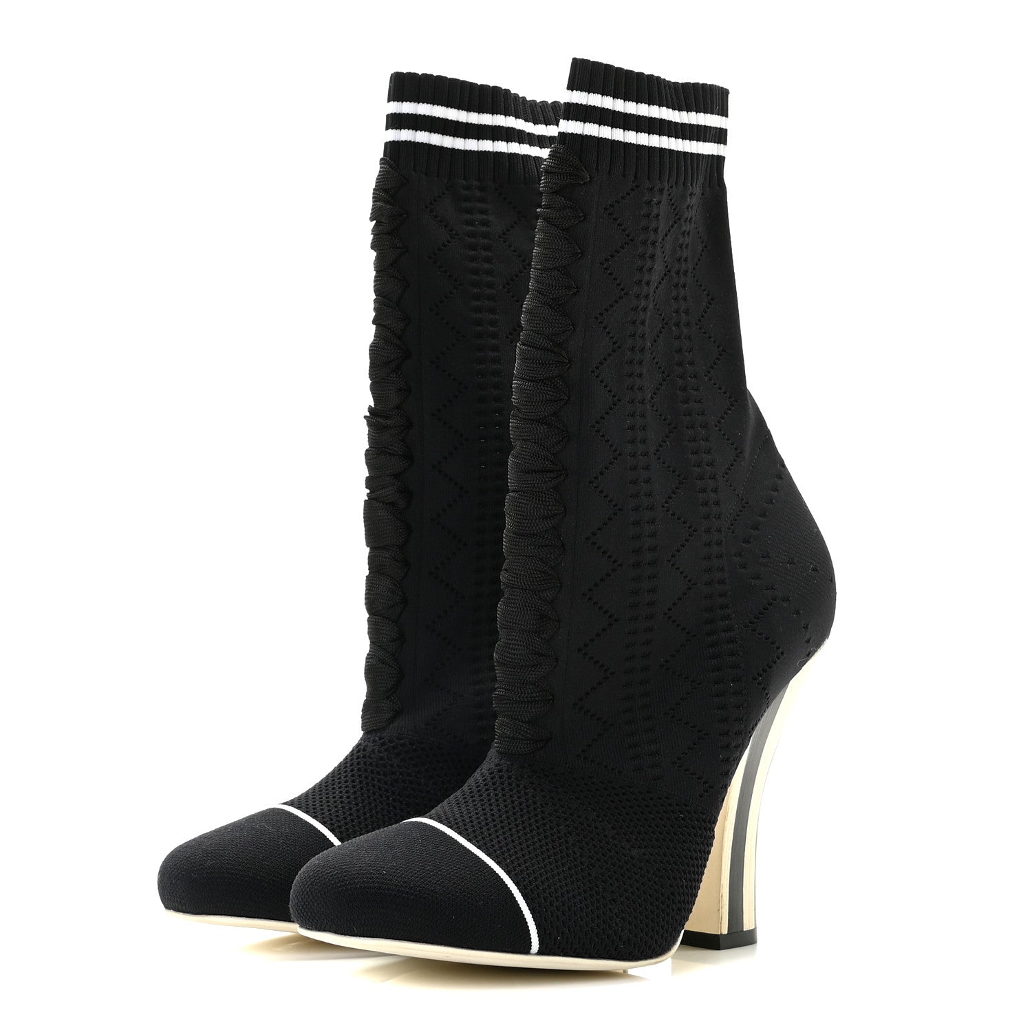 Fendi Stretch Fabric Openwork Rockoko 105mm Sock Boots 39 Black White 2 of 9