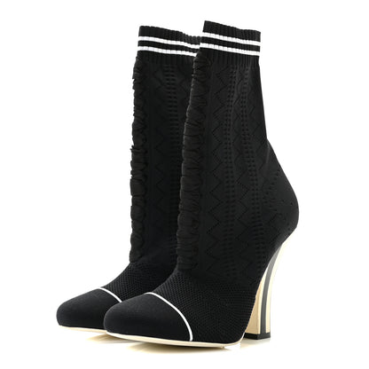 Fendi Stretch Fabric Openwork Rockoko 105mm Sock Boots 39 Black White 2 of 9