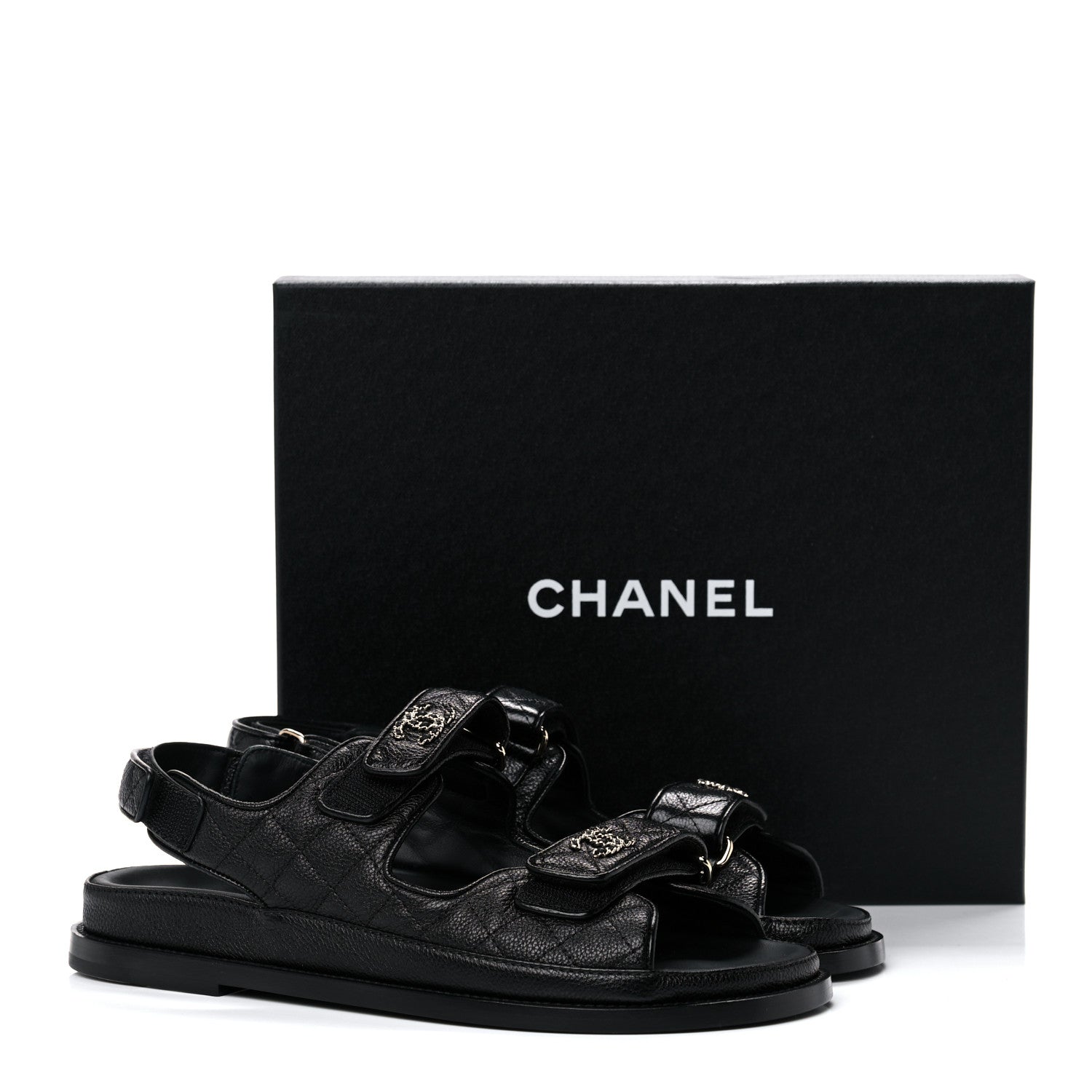 Chanel Grained Calfskin Velcro Dad Sandals 40 Black 9 of 9
