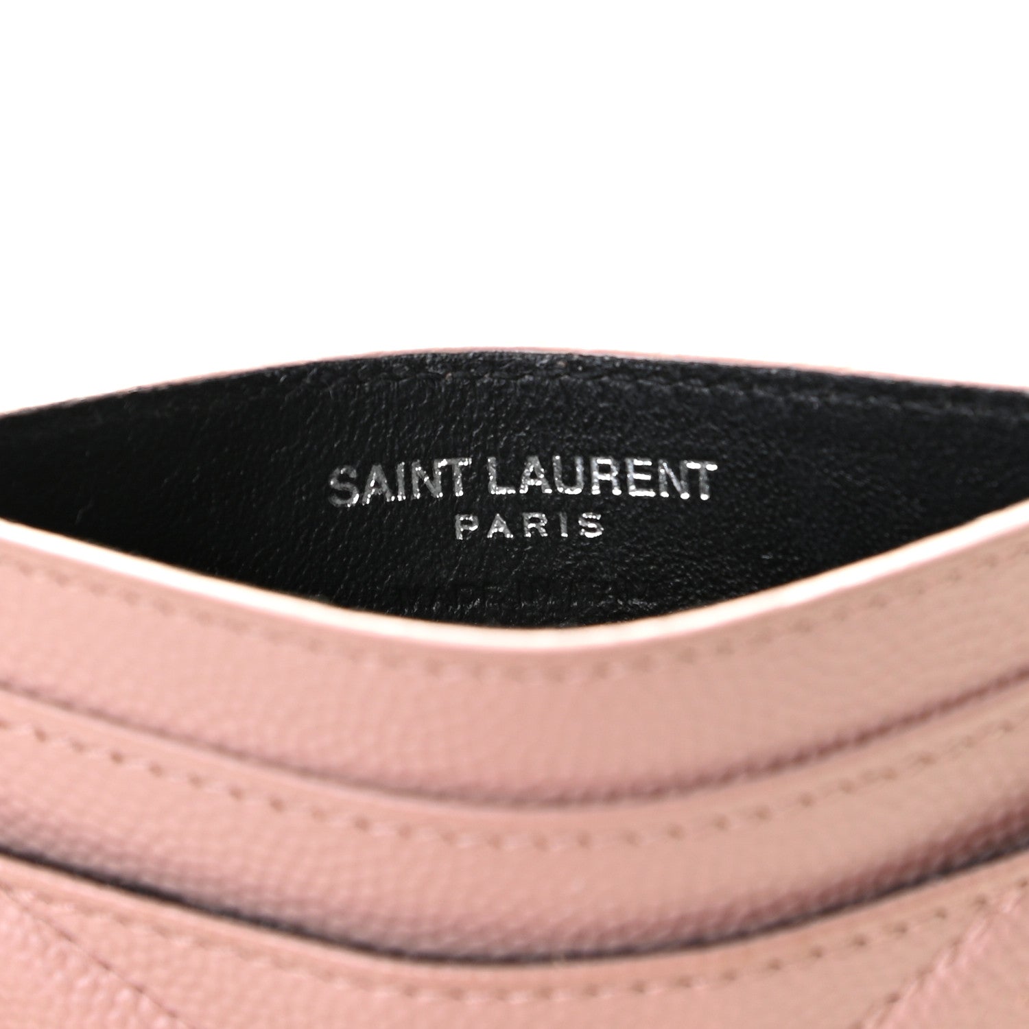 Saint Laurent Grain De Poudre Matelasse Chevron Monogram Credit Card Case Pale Pink 3 of 8