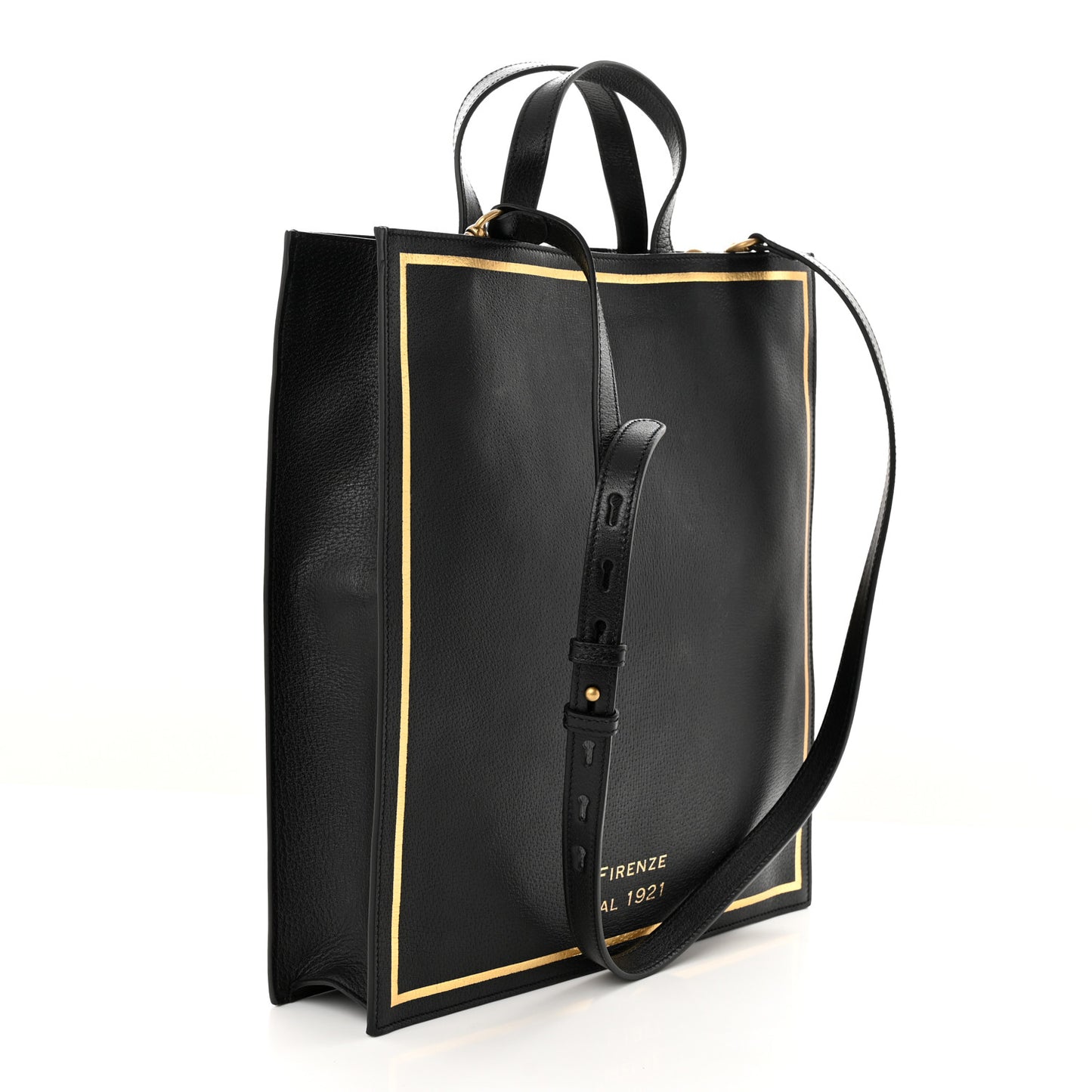 Textured Calfskin Garden Cat Vertical Shopping Tote Black