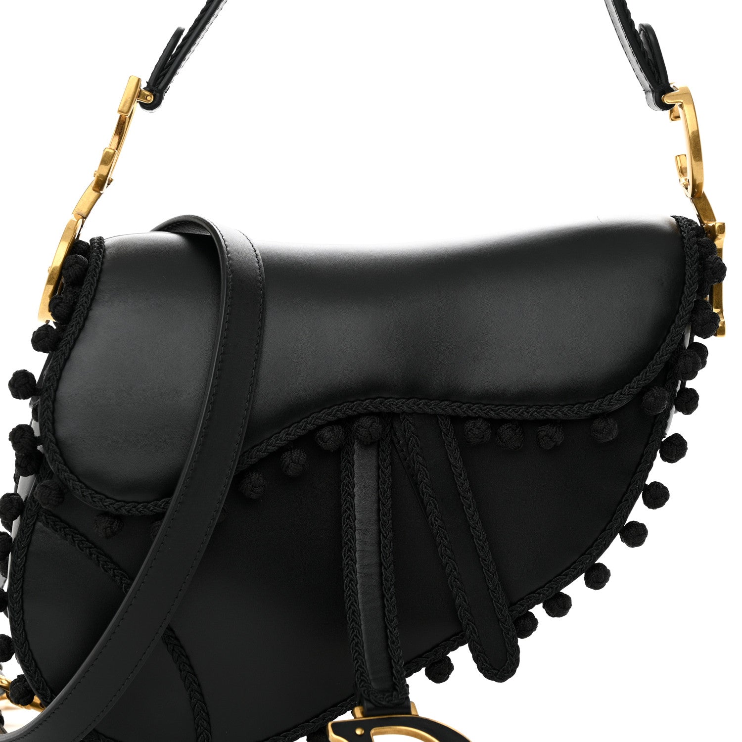 Christian Dior Calfskin Pom Pom Saddle Bag Black 8 of 10