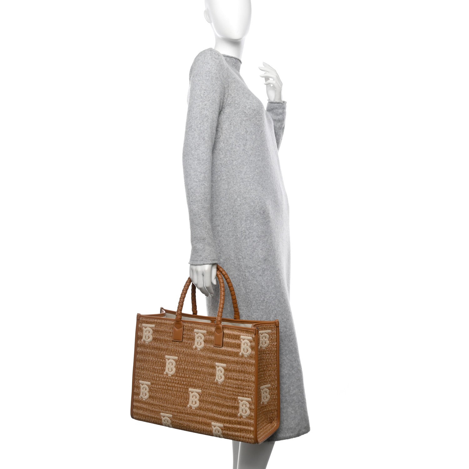 Burberry Raffia Calfskin Medium Freya Tote Natural 2 of 10