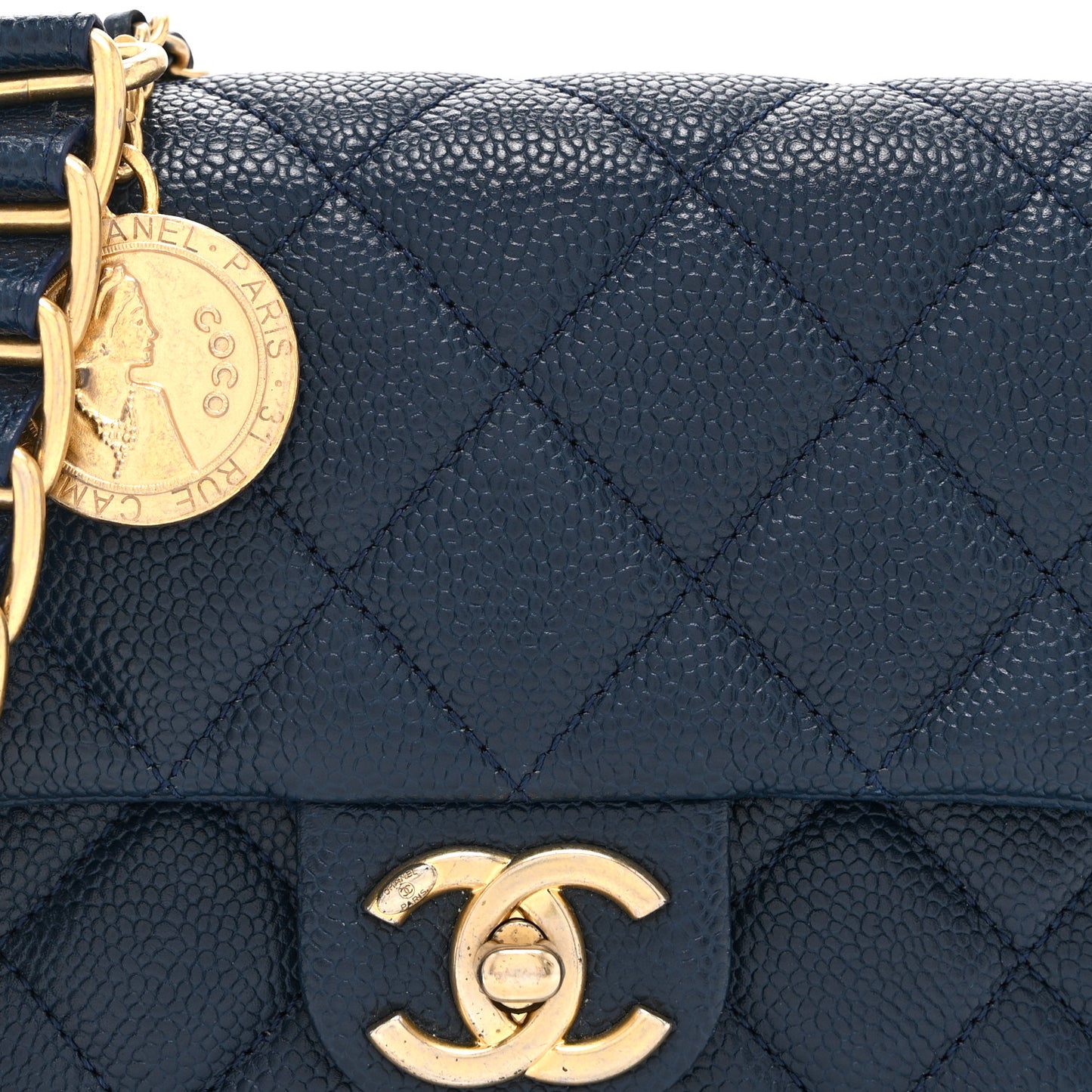 Caviar Quilted Small Twist Your Buttons Flap Blue