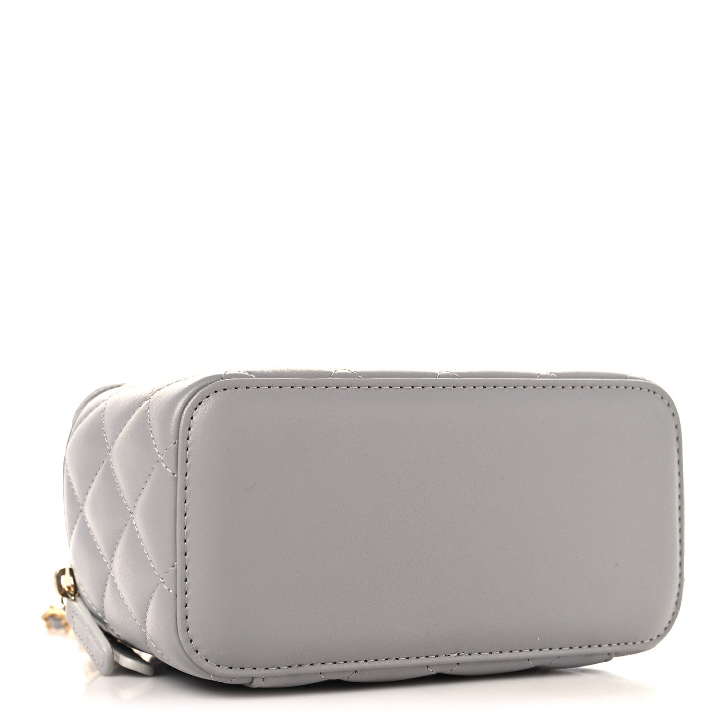 Lambskin Quilted Small Pearl Crush Vanity Case With Chain Grey