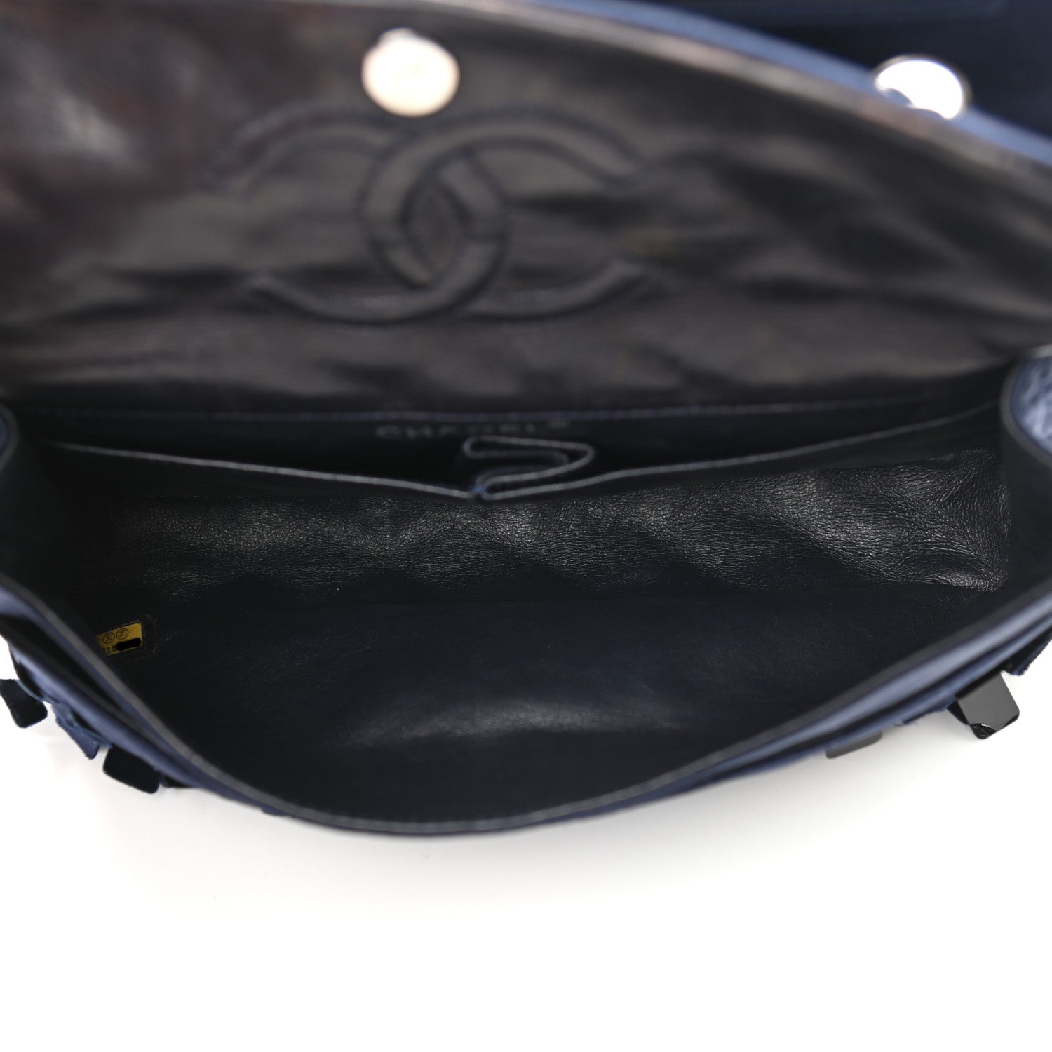 Chanel Satin Paillette Sequin Quilted Medium Single Flap Navy 5 of 9