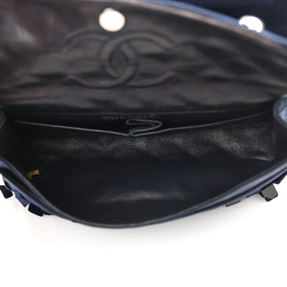 Chanel Satin Paillette Sequin Quilted Medium Single Flap Navy 5 of 9
