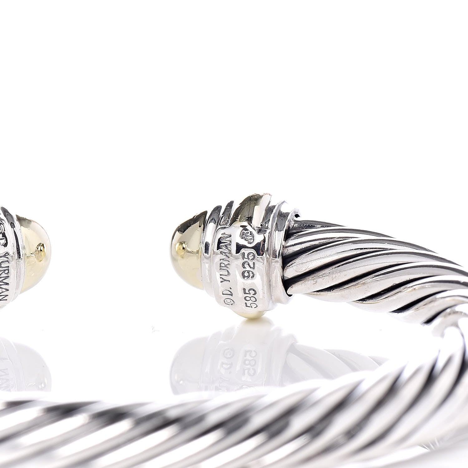 David Yurman Sterling Silver 14K Yellow Gold 7mm Cable Classics Bracelet 4 of 5
