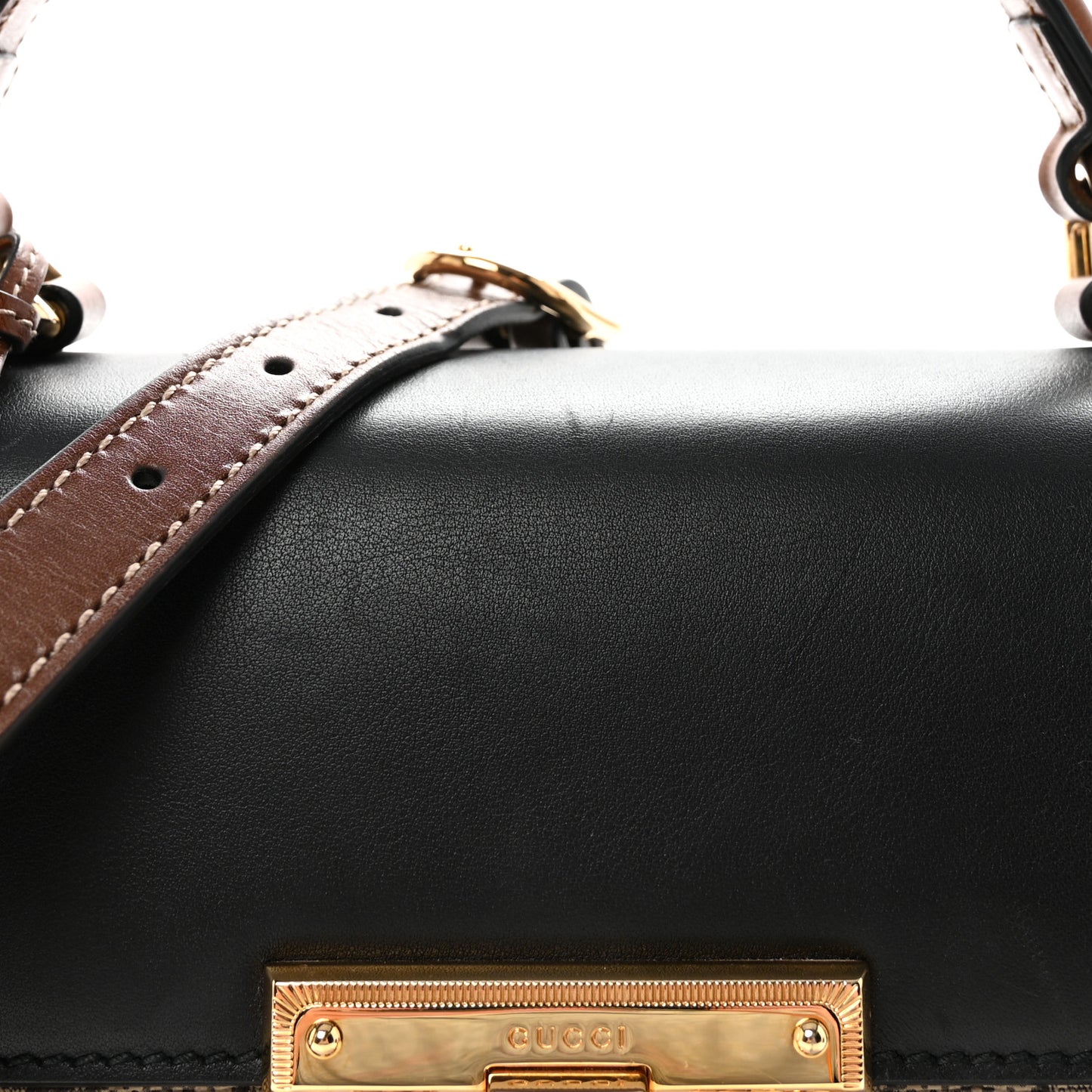 GG Supreme Monogram Calfskin Small Padlock Top Handle Bag Beige Black Cuir