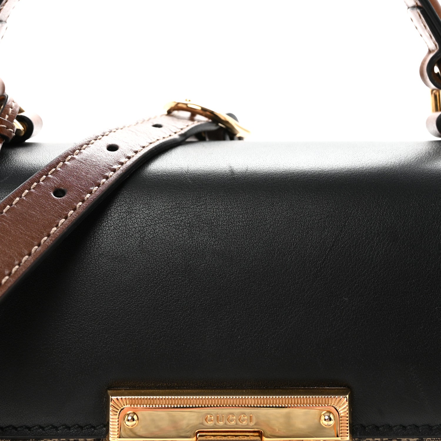 Gucci GG Supreme Monogram Calfskin Small Padlock Top Handle Bag Beige Black Cuir 8 of 10
